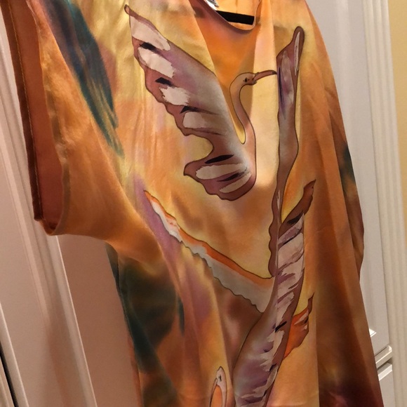 🦢dilemma Dhun Shroff Dolman Sleeved Silk Scarf lightweight painted poncho tunic - Picture 4 of 10